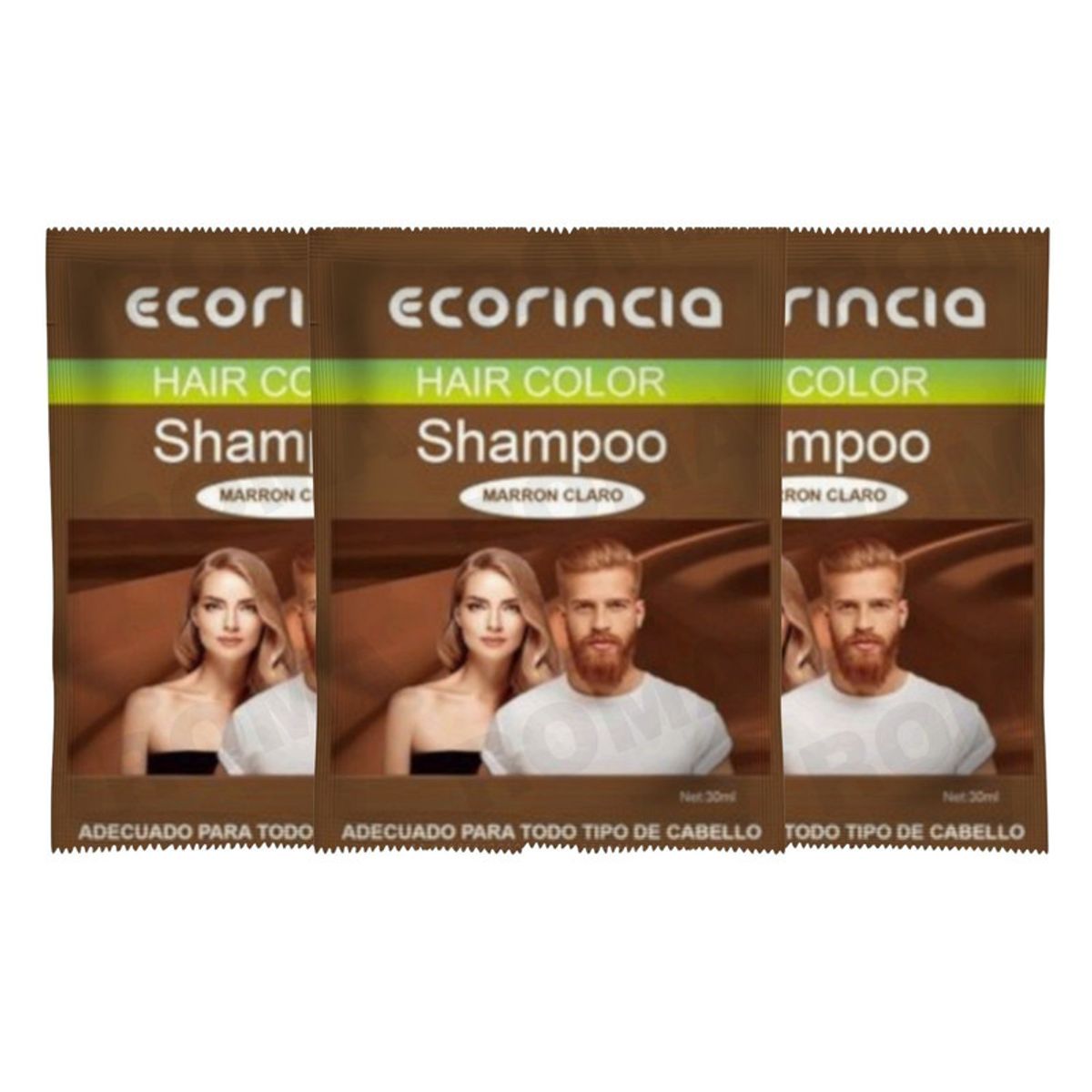 GENERICO - PACK 3 SHAMPOO TINTA EN SACHET 90ML ECORINCIA  MARRÓN CLARO