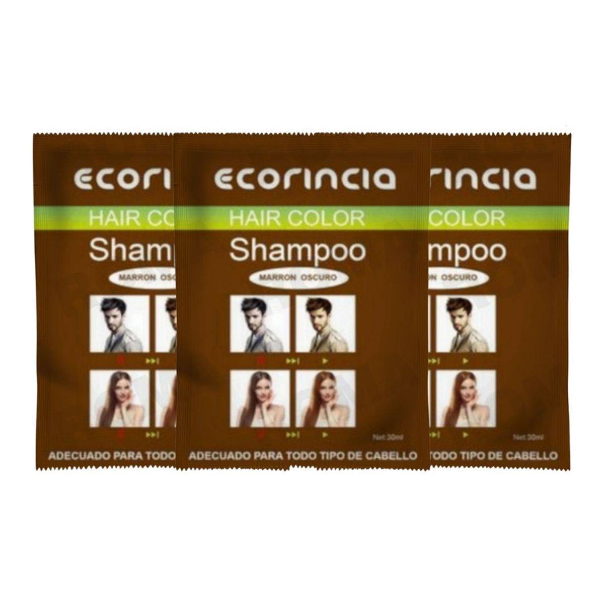 GENERICO - PACK 3 SHAMPOO TINTA EN SACHET 90ML ECORINCIA  MARRÓN OSCURO