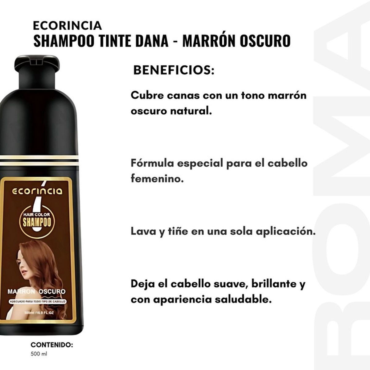 GENERICO - SHAMPOO TINTE DAMA ECORINCIA 500ML  MARRÓN OSCURO