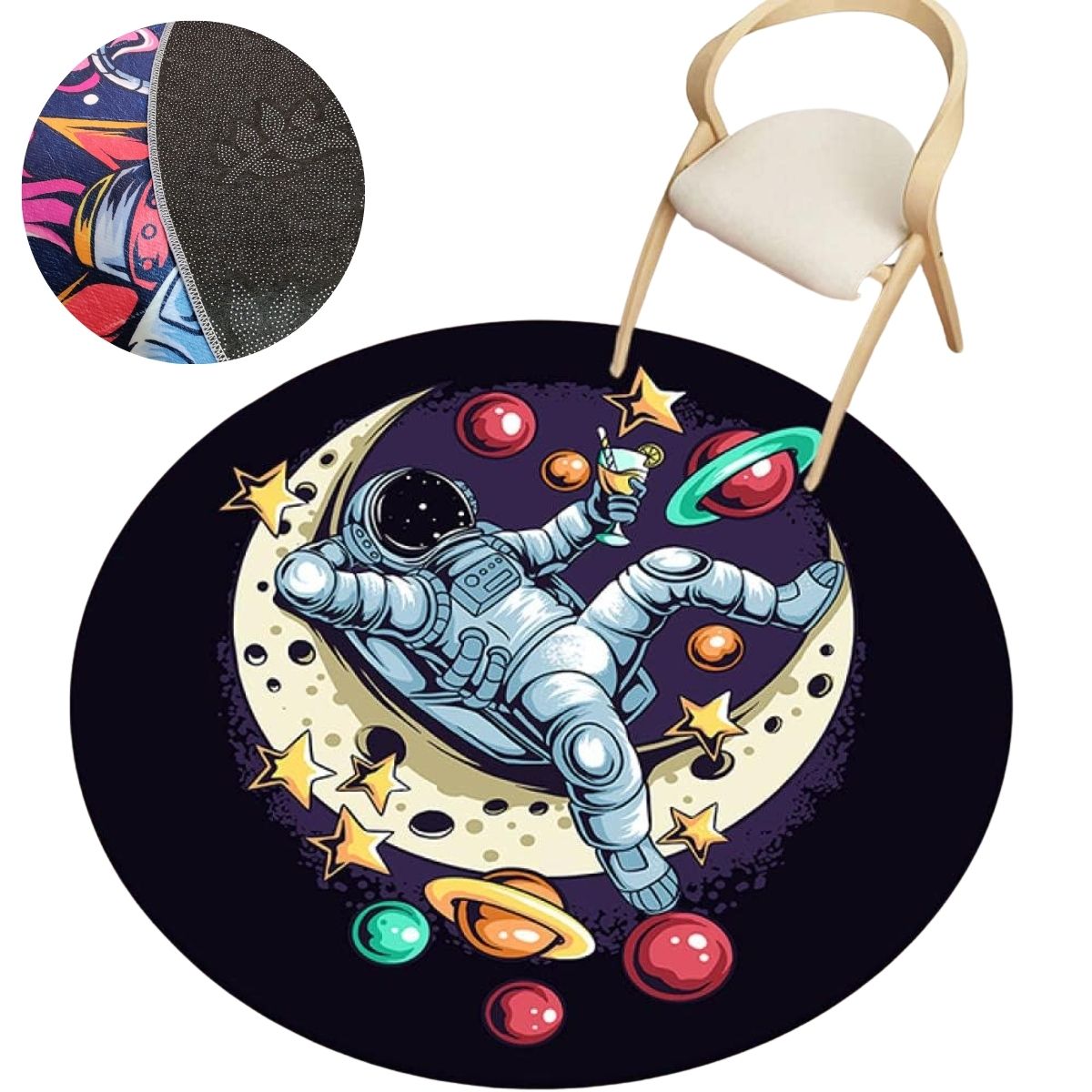 ELMEJORPRECIO - Alfombra Antialérgica Circular Decorativa Diseños de Astronauta G3