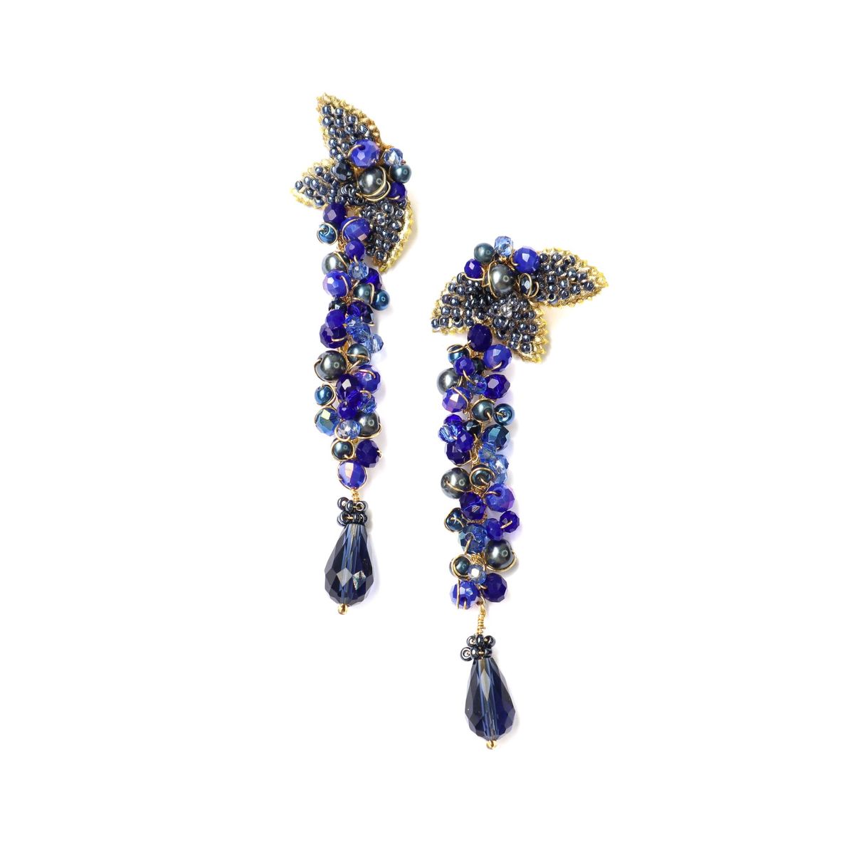 SAMANTHA PINTO HANDMADE ACCESSORIES - Aretes Emilia Azul Dorado