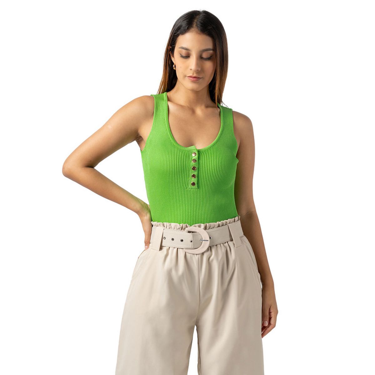 INDEMA - Polo de Hilo Sin Mangas Mujer Verde Neón