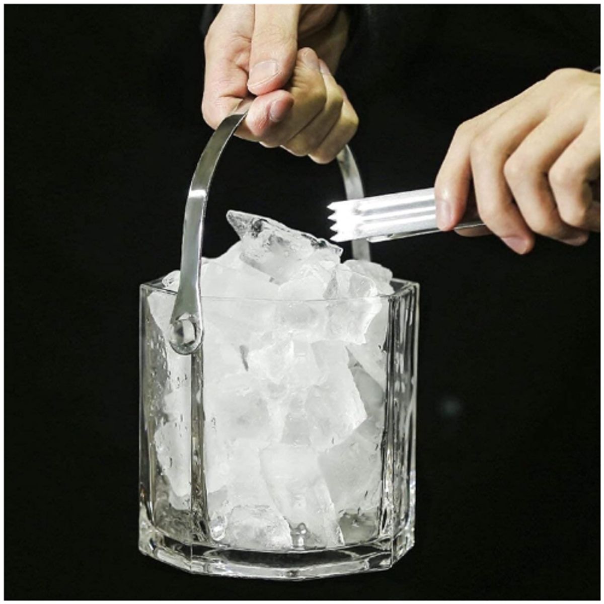 INSPIRA - Hielera de vidrio transparente con pinza y agarradera Octogono