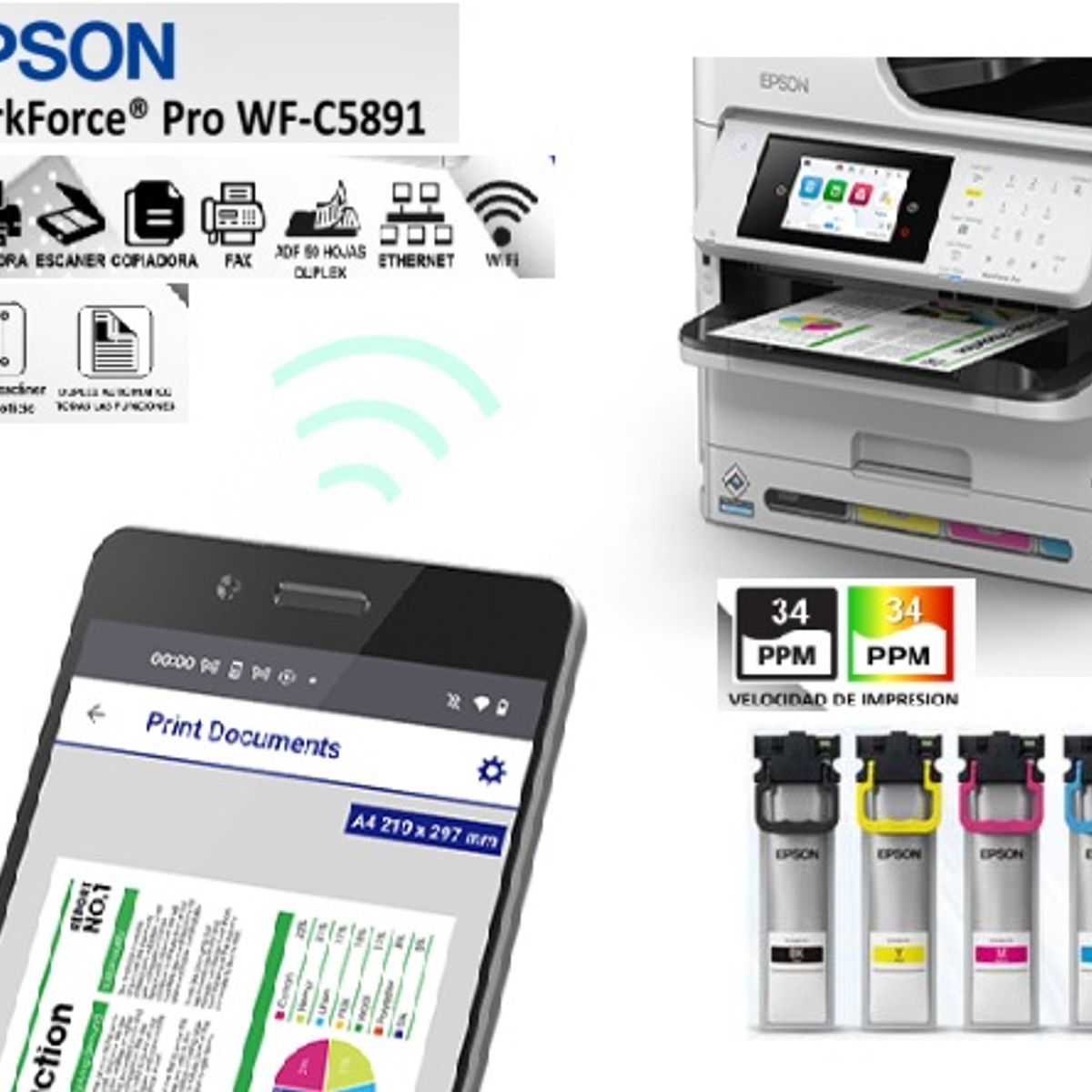 EPSON - Impresora Multifuncional Epson WorkForce Pro WF-C5891