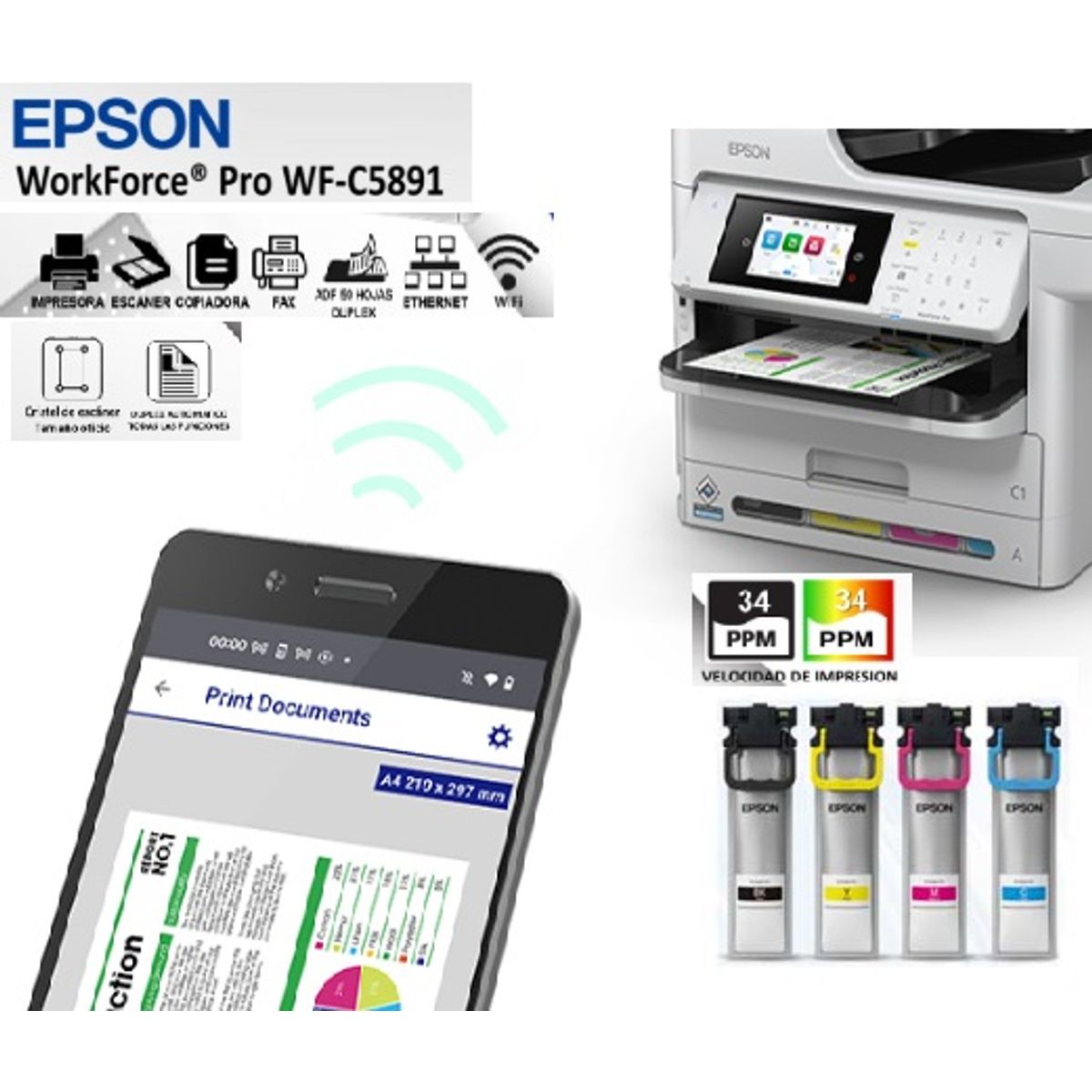 EPSON - Impresora Multifuncional Epson WorkForce Pro WF-C5891