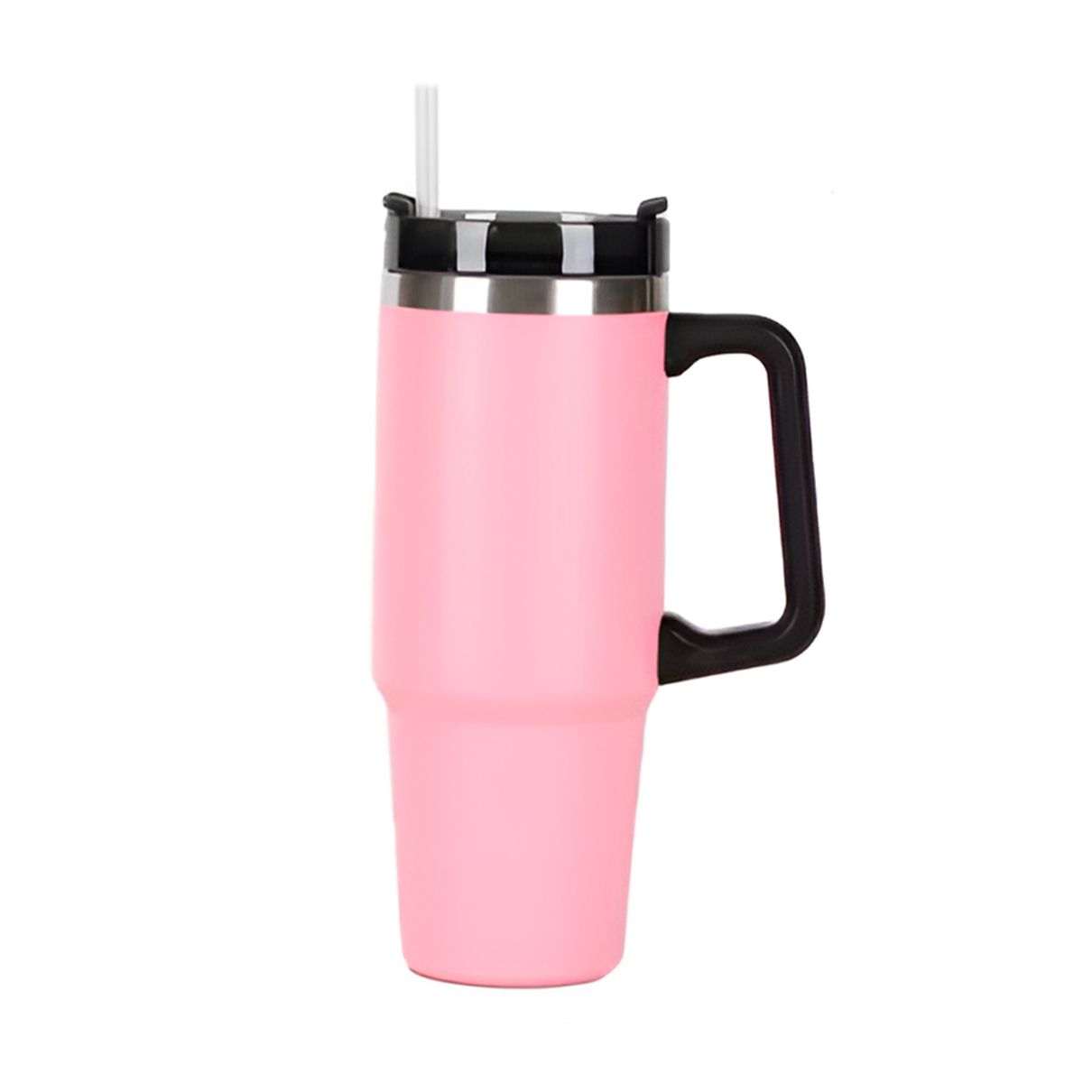 GENERICO - Taza de acero inoxidable con mango rosado