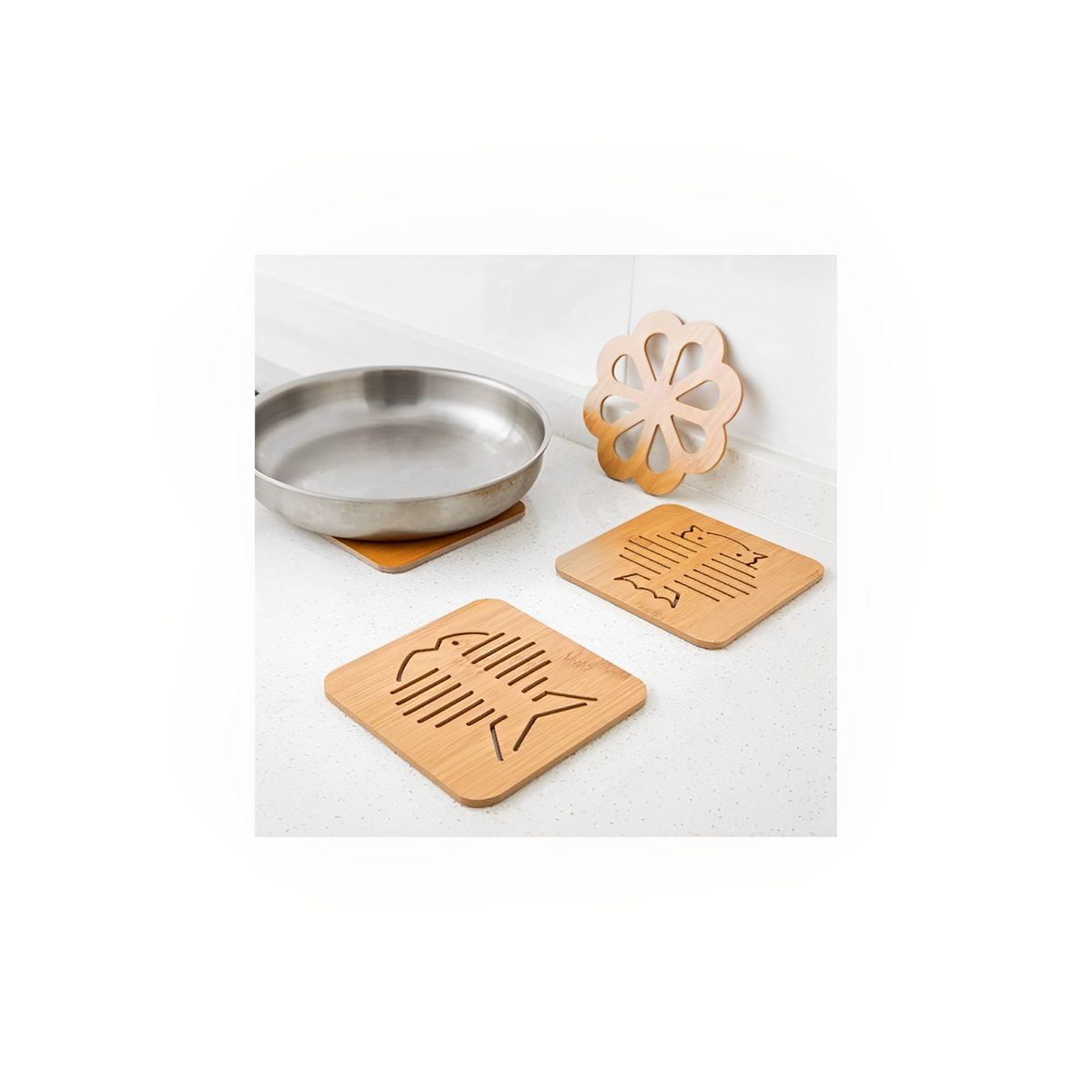 INSPIRA - Set x3 Soportes De Bambú Reposa Olla