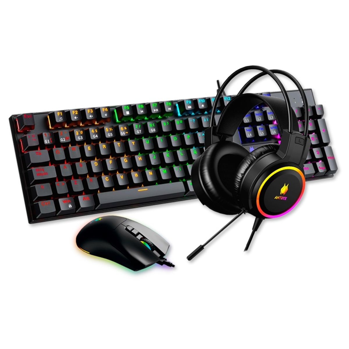 ANTRYX - KIT GAMING ANTRYX GC-3100 X3 BLACK SWITCH BLUE MOUSE Y AURICULAR