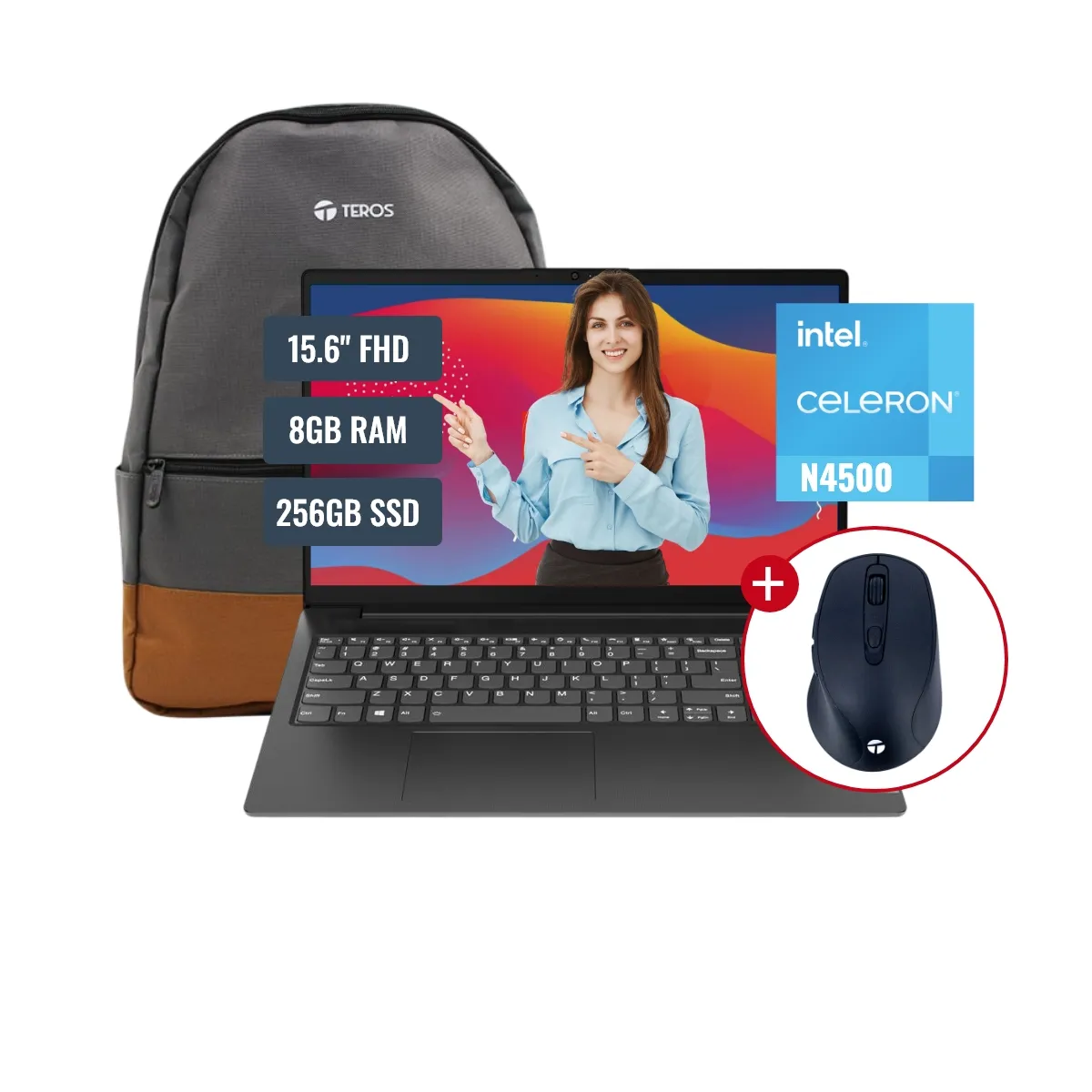 LENOVO - Laptop Lenovo Intel Celeron N4500 8GB RAM 256GB SSD 15.6 FHD FreeDOS + Mochila y Mouse
