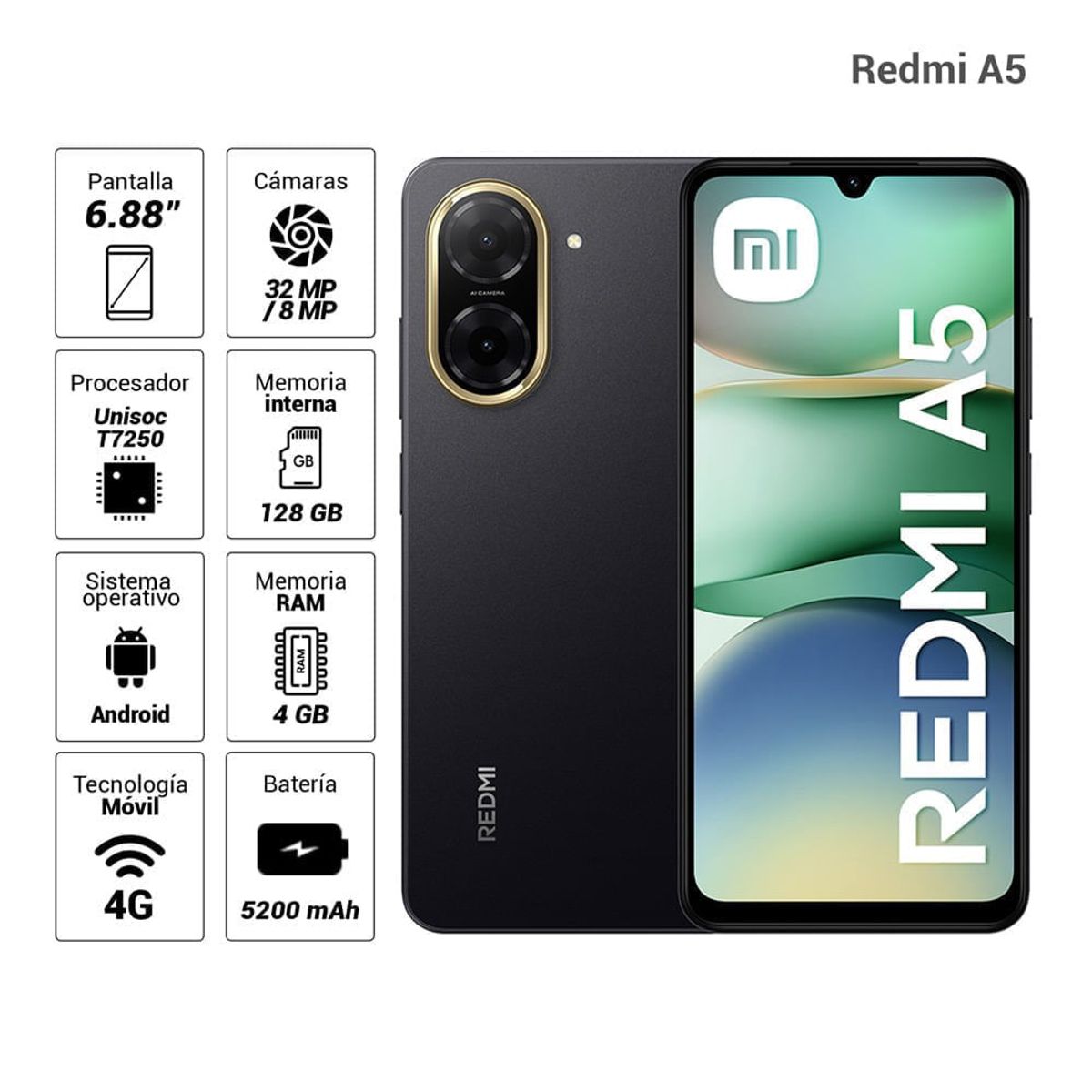 XIAOMI - XIAOMI REDMI A5  4 +4 GBRAM  128GB - COLOR NEGRO