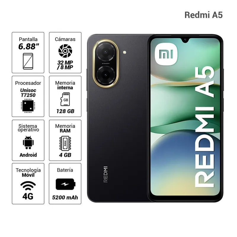 XIAOMI - XIAOMI REDMI A5  4 +4 GBRAM  128GB - COLOR NEGRO