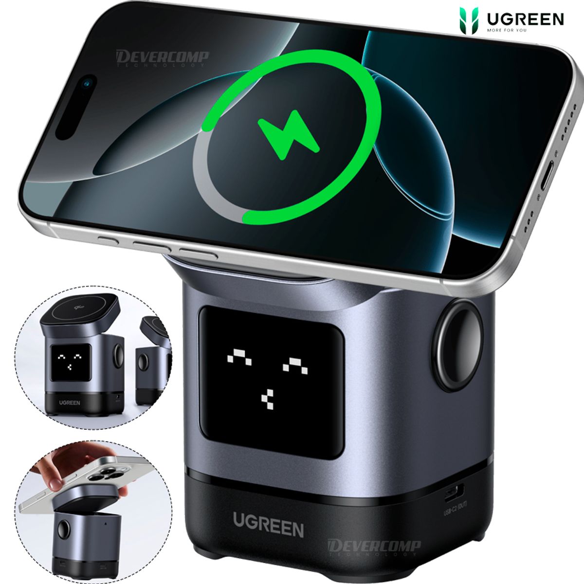 UGREEN - UGREEN Cargador Inalámbrico Qi2 W709 2 en 1 Magnético para iPhone y AirPods