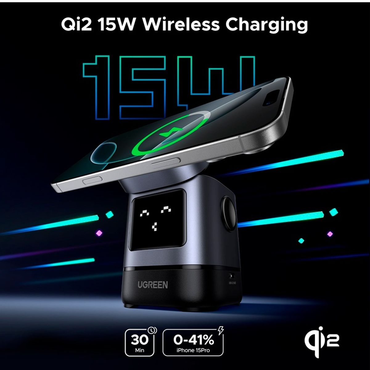 UGREEN - UGREEN Cargador Inalámbrico Qi2 W709 2 en 1 Magnético para iPhone y AirPods