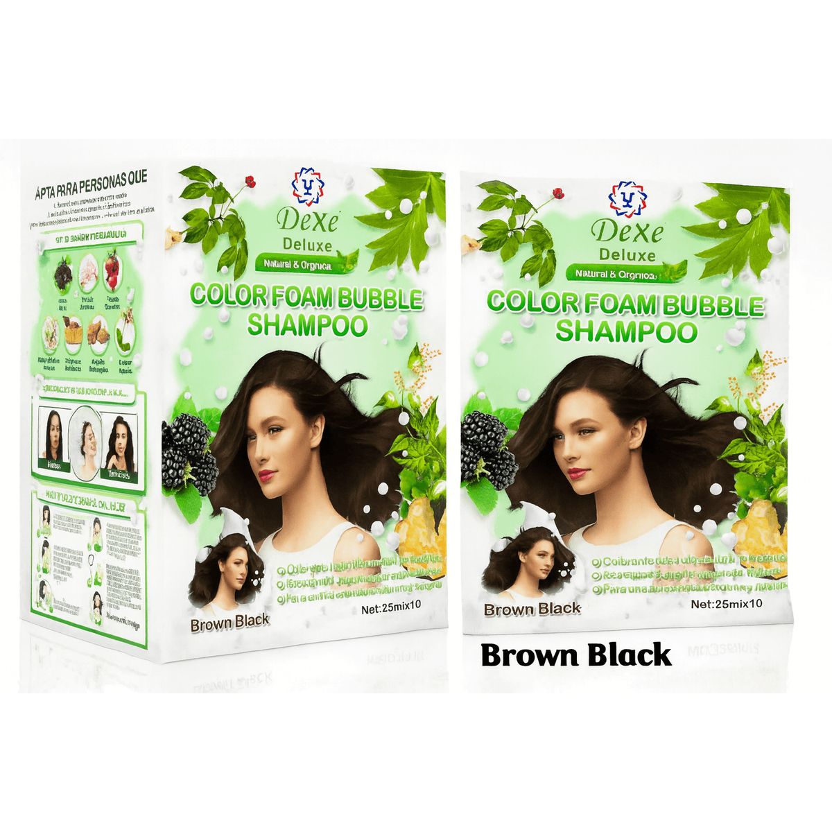 DEXE - Shampoo Dexe Brown Black colorante para cabello caja x 10 unds