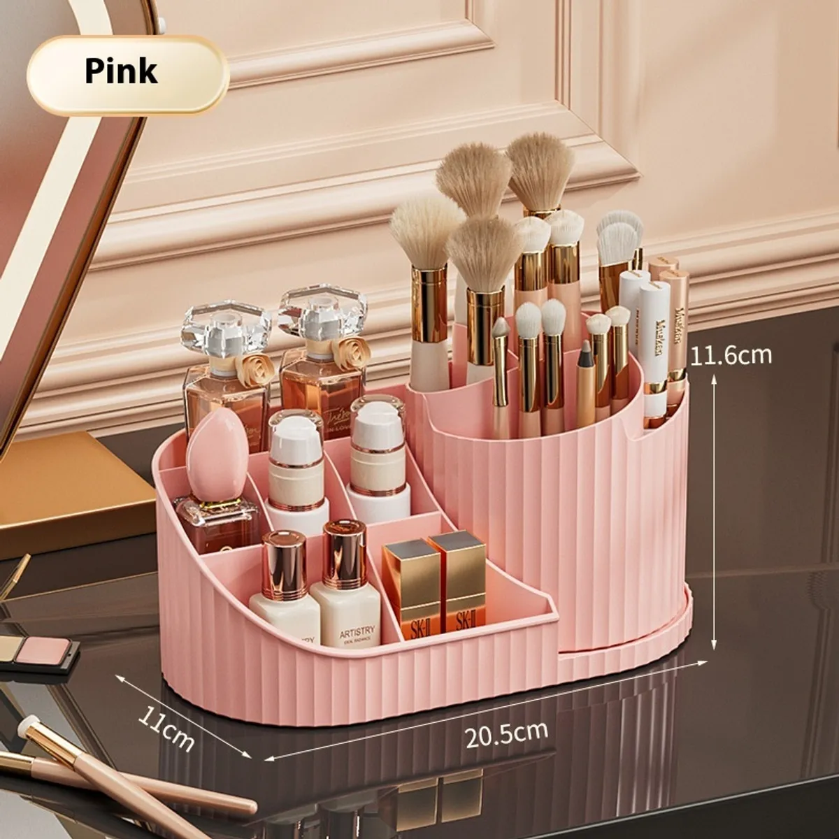 GENERICO - Organizador de cosmeticos giratorio - color rosado