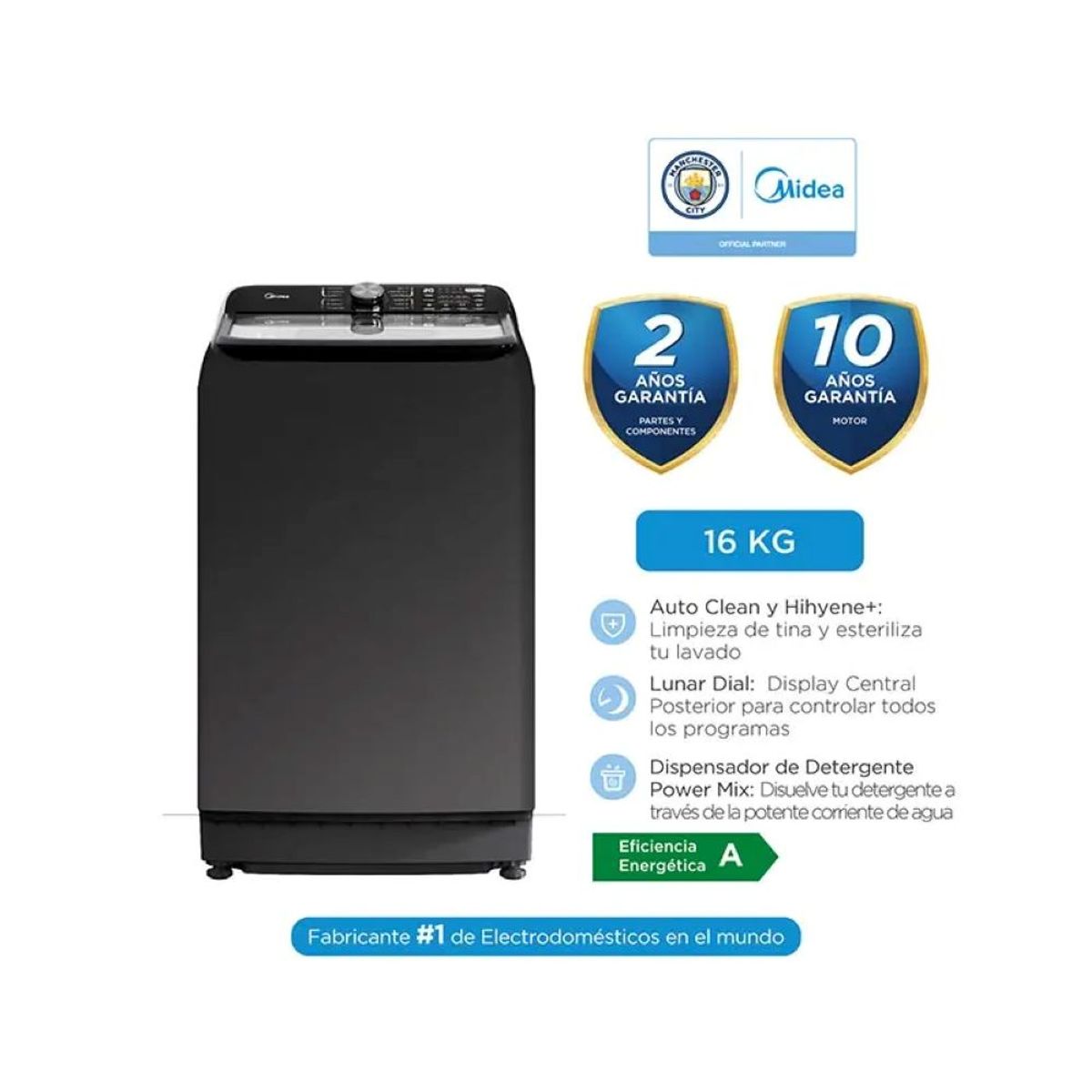 MIDEA - Lavadora Automática Midea MA512W160T-PE 16K Titanium