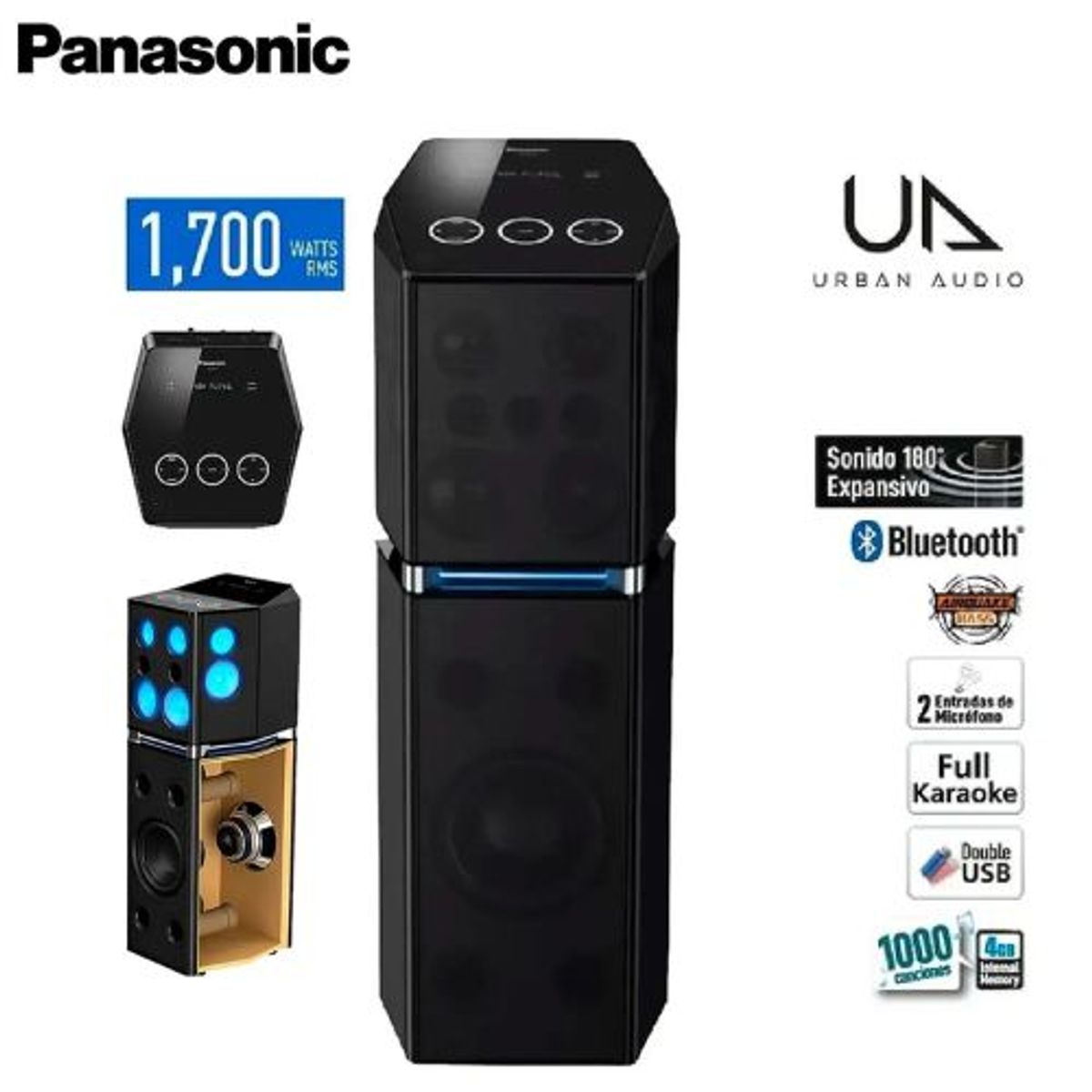 PANASONIC - Equipo de Sonido Panasonic SC-UA70PU-K One Box 1700 Watts RMS - Negro