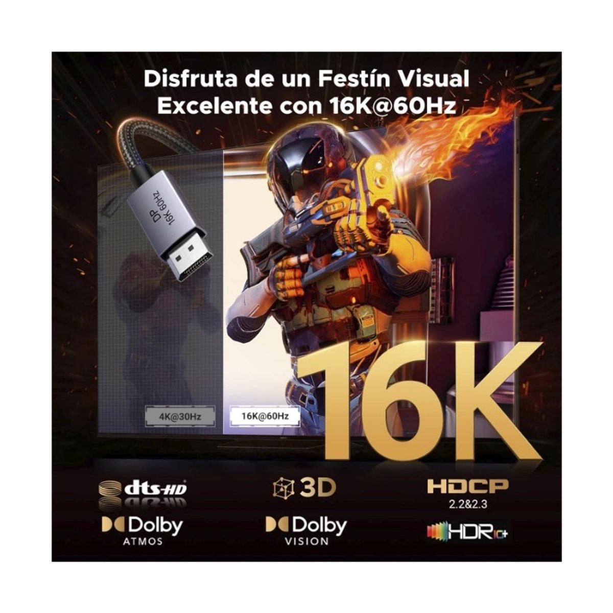 UGREEN - CABLE DISPLAYPORT 16K 2.1 ALUMINIO 2M UGREEN 55568