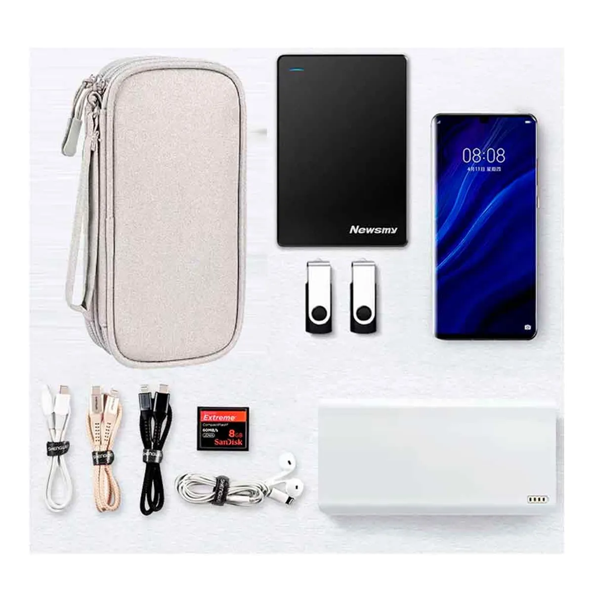 VARIOS - Estuche Organizador Documentos Electrónicos de Viaje Impermeable Gris