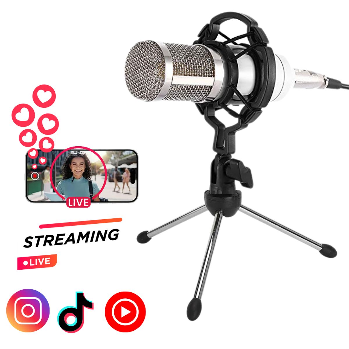 Microfono Condensador Grabación Estudio Streaming Podcast Live, marca SEISA - Foto Principal