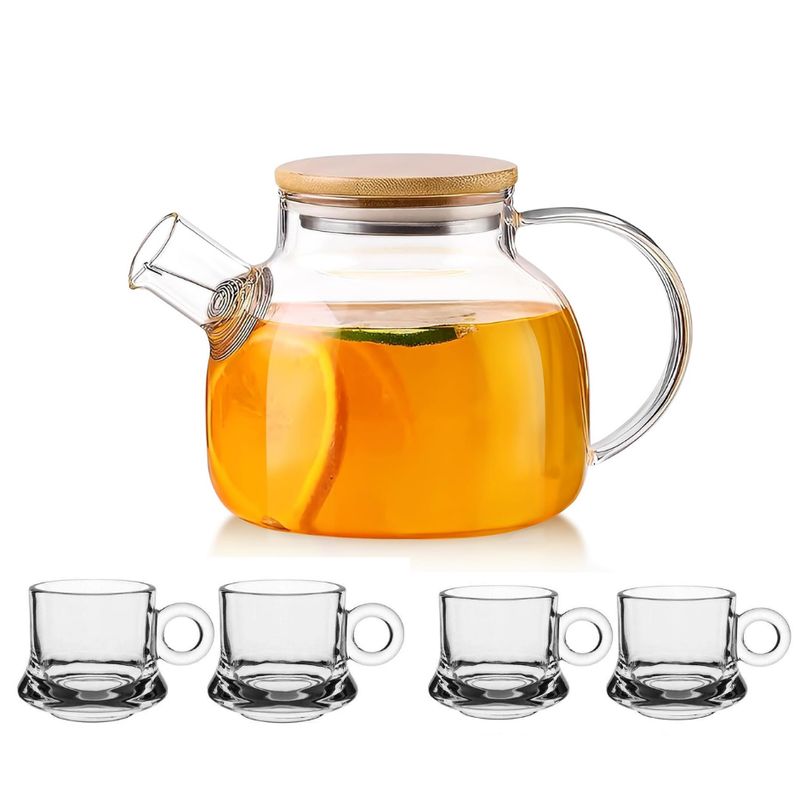 GENERICO - Tetera de vidrio 1000 ml con set de  4 tazas