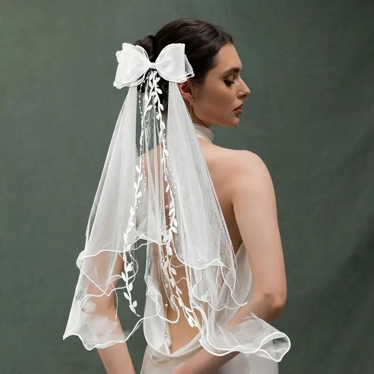 GENERICO - Velo largo novia despedida de soltera Bride to be hojitas