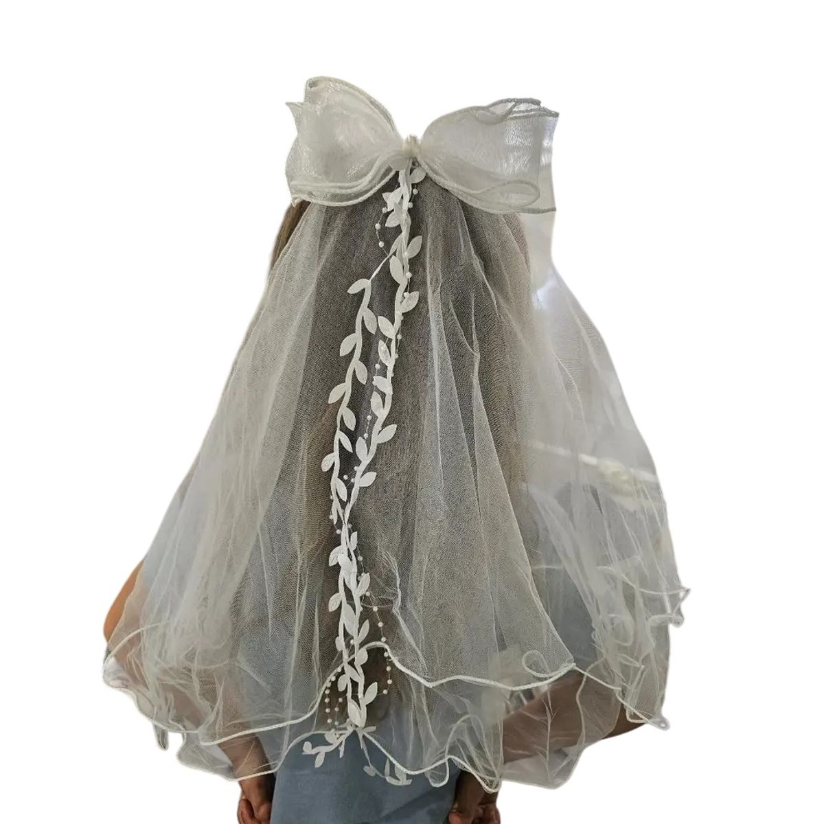 GENERICO - Velo largo novia despedida de soltera Bride to be hojitas