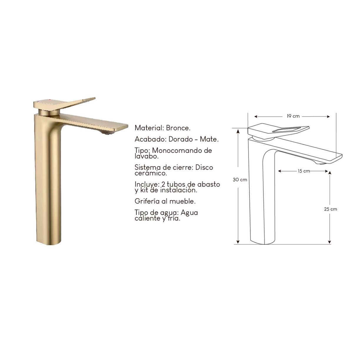 XM - Grifería Monocomando Alta de Lavabo Dorado