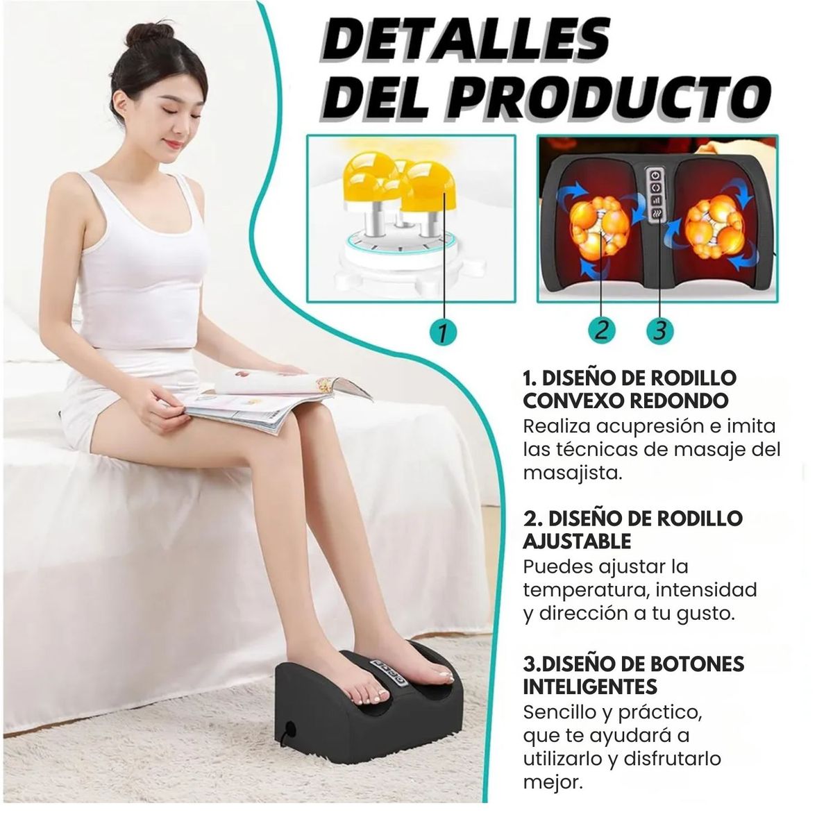 GENERICO - Masajeador Eléctrico de Pies y Pantorrillas con Rodillo y Calor