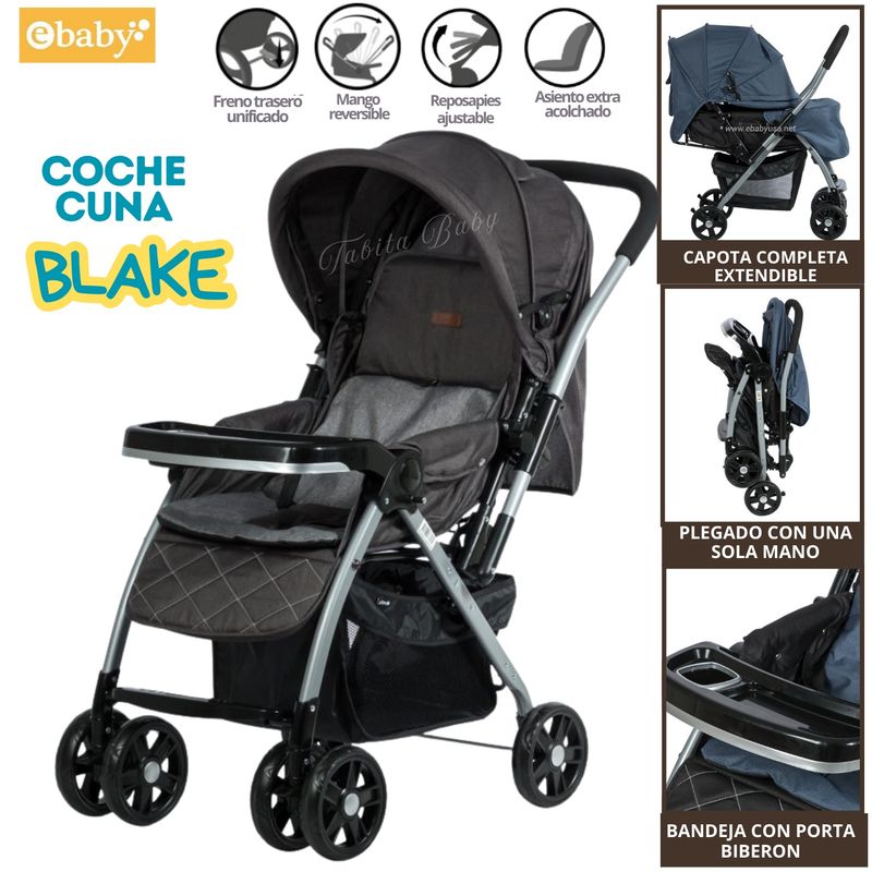 EBABY - Coche Cuna para Bebe Blake Negro