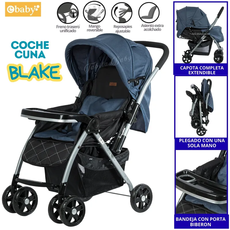 EBABY - Coche Cuna para Bebe Blake Azul