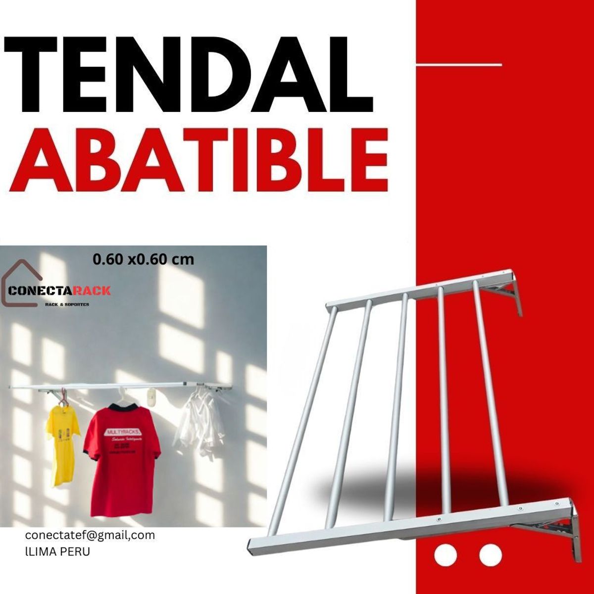 NACIONAL - Tendedero Abatible de 60 cm x 60 xm  aluminio de alta calidad.