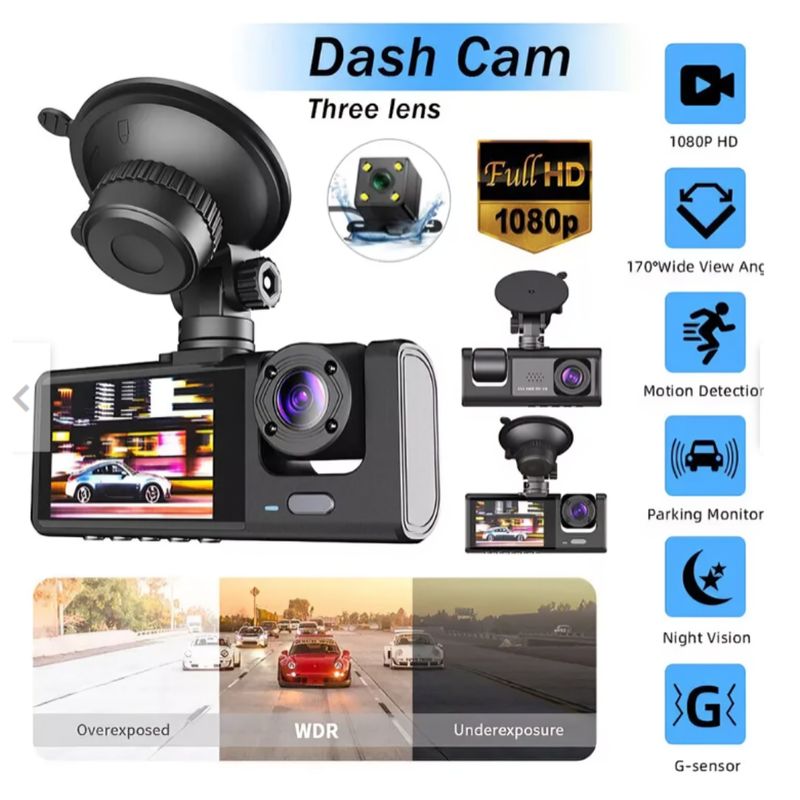 GENERICO - Camara para Auto Dashcam 3 Lentes Hd 1080p De 170°