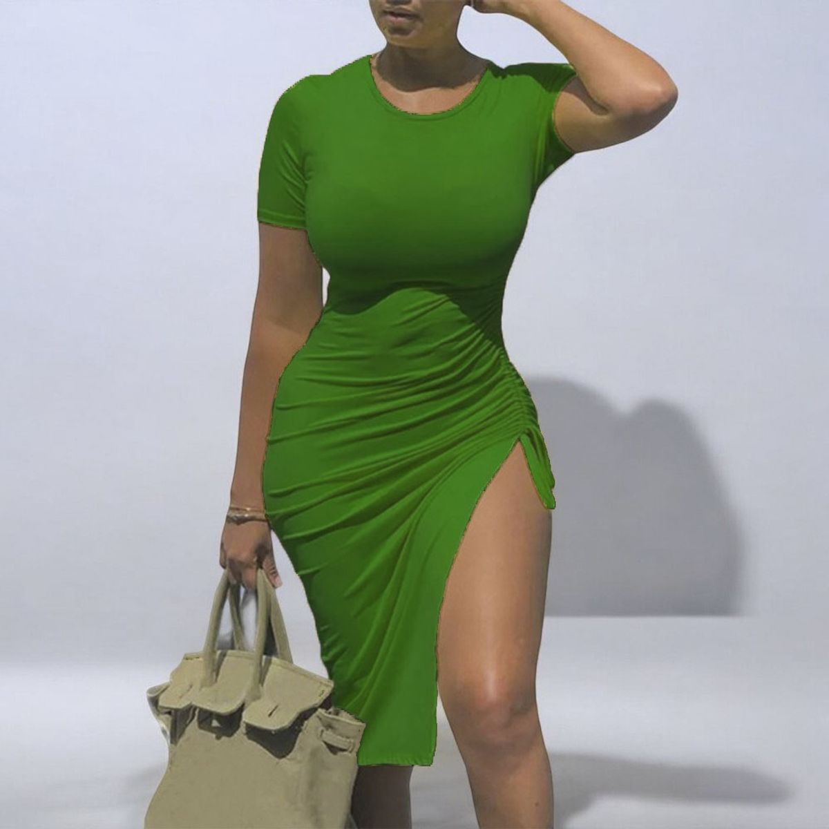 GENERICO - Vestido casual Rip Grueso manga 34 Juventud Sexy color verde