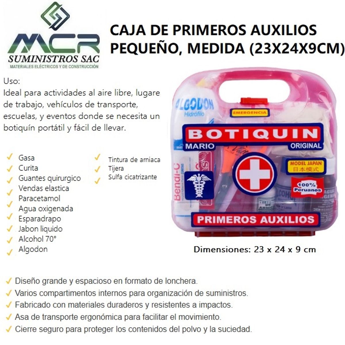 GENERICO - CAJA DE PRIMEROS AUXILIOS PEQUEÑO MEDIDA 23X24X9CM