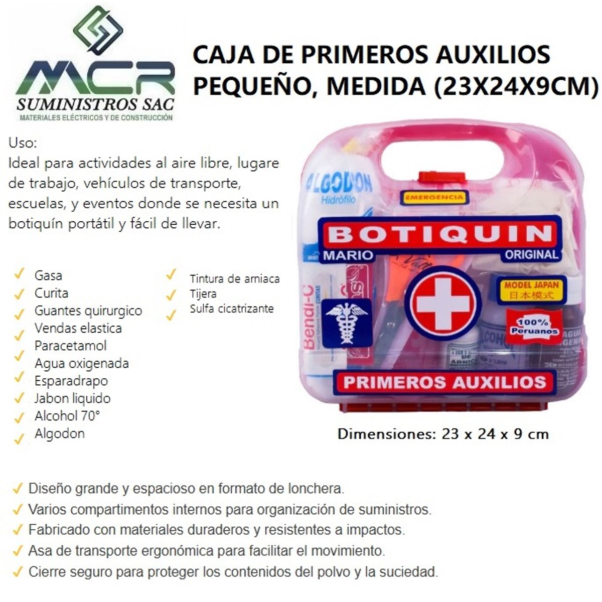 GENERICO - CAJA DE PRIMEROS AUXILIOS PEQUEÑO MEDIDA 23X24X9CM