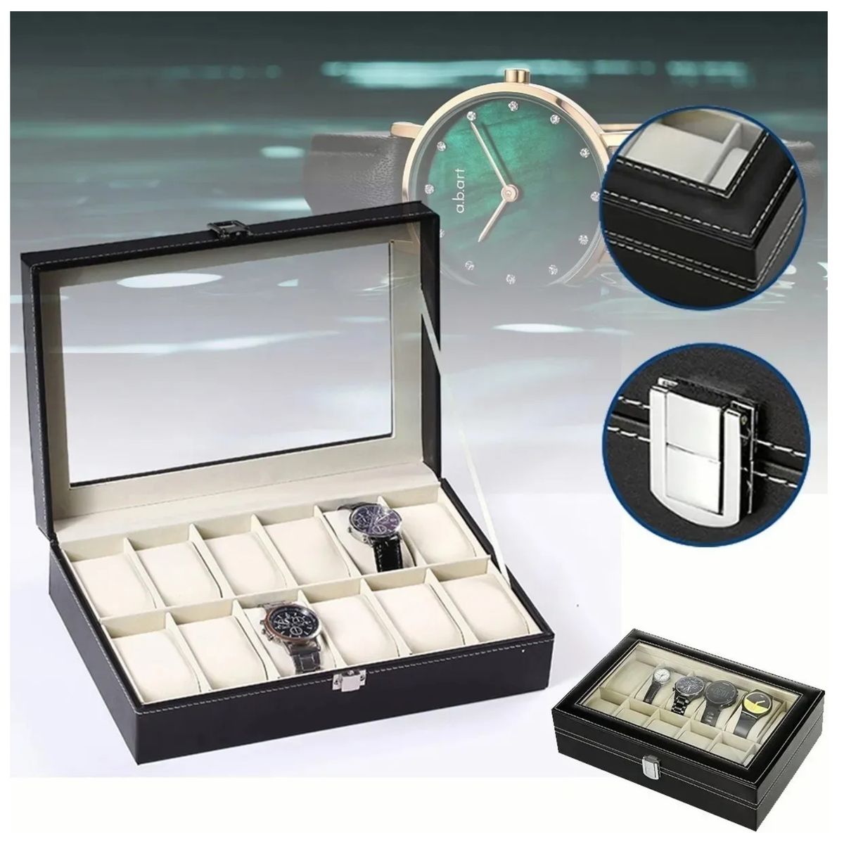 INSPIRA MARKET - Porta Relojes Pulseras de Lujo Elegante 12 Compartimientos