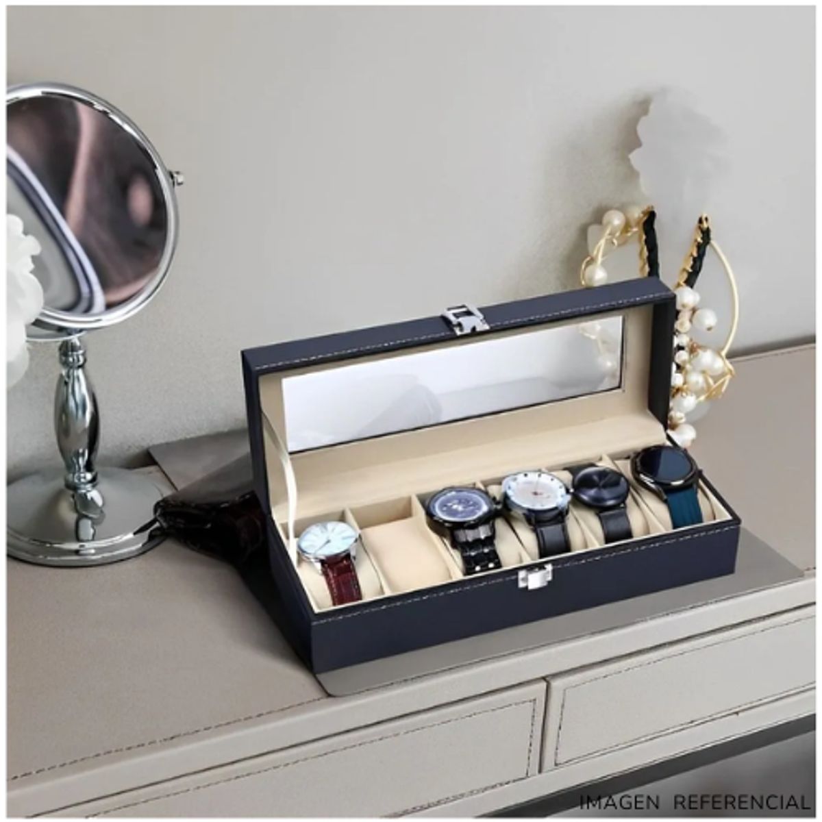 INSPIRA MARKET - Porta Relojes Pulseras de Lujo Elegante 6 Compartimientos