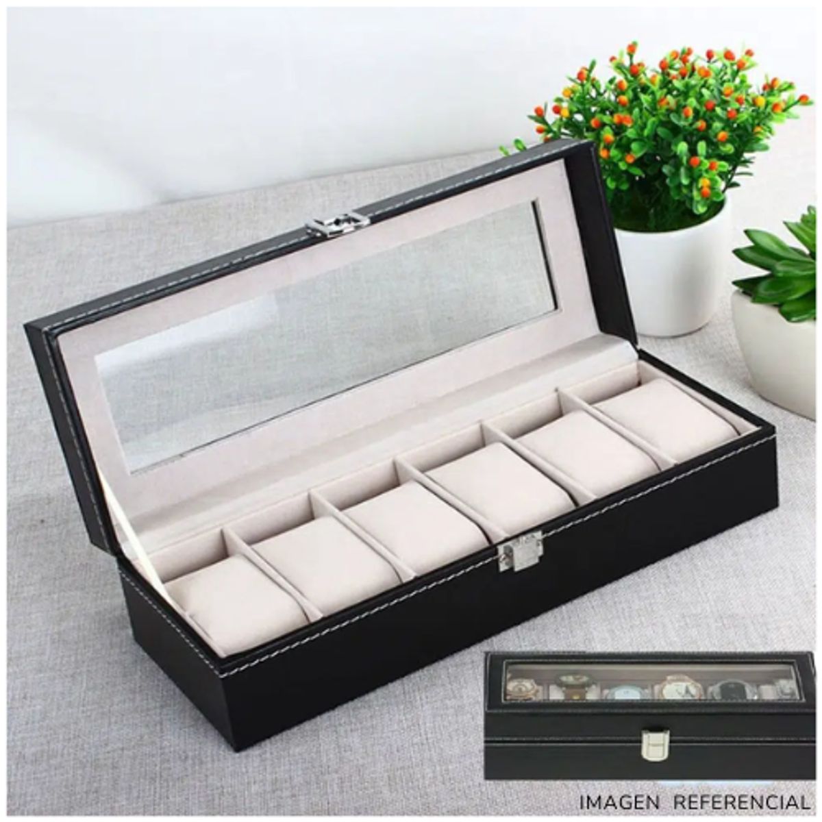 INSPIRA MARKET - Porta Relojes Pulseras de Lujo Elegante 6 Compartimientos