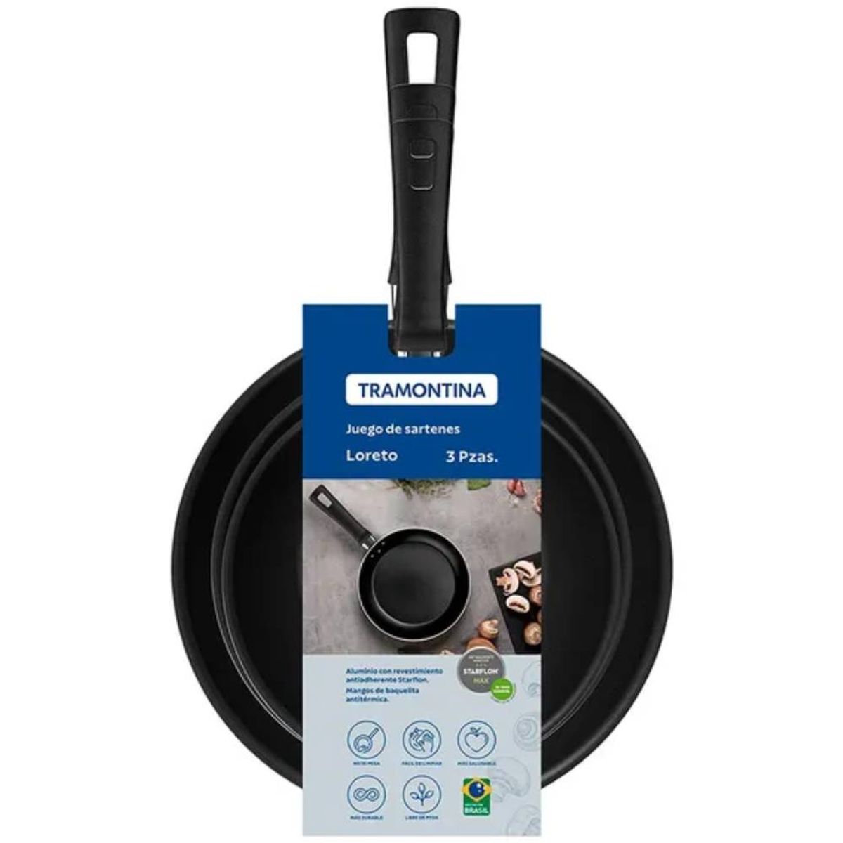 TRAMONTINA - Juego de Sartenes Tramontina Loreto 3 Piezas Azul