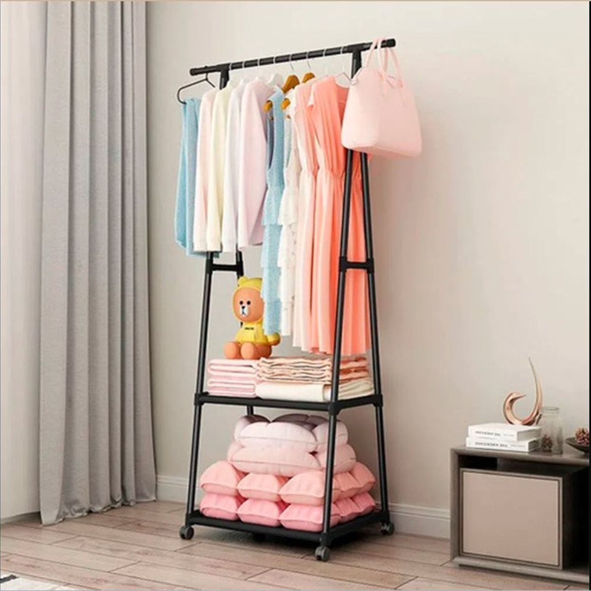 INSPIRA MARKET - Estante Organizador Colgador Perchero de Ropa Dormitorio Negro