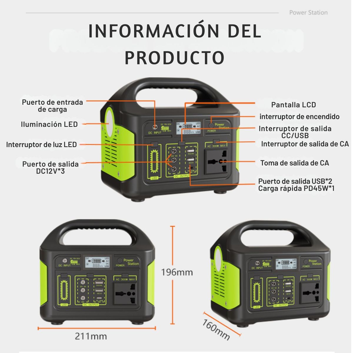 OEM - Estación eléctrica portátil 204Wh batería LiFePO₄ Power station