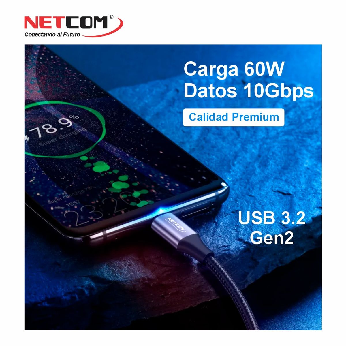 GENERICO - CABLE USB AM A TIPO-C VERSION 3.2 Gen2 , VELOCIDAD 10Gbps, CARGA 60W DE  5 MTS - NETCOM
