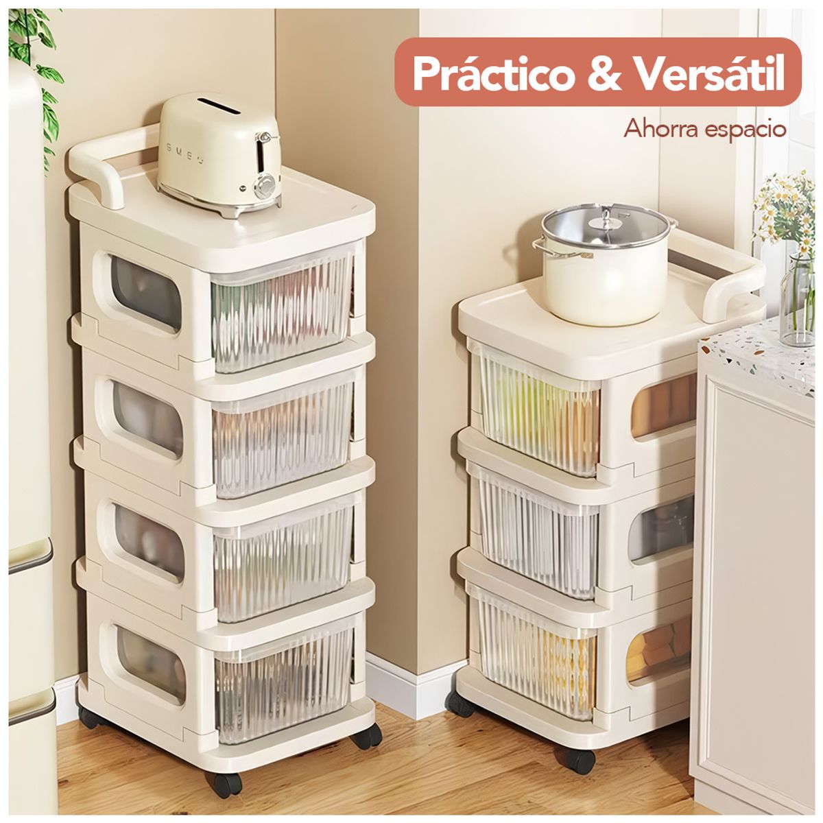 KELLER - Organizador con Ruedas de 4 Niveles para Baño CT4