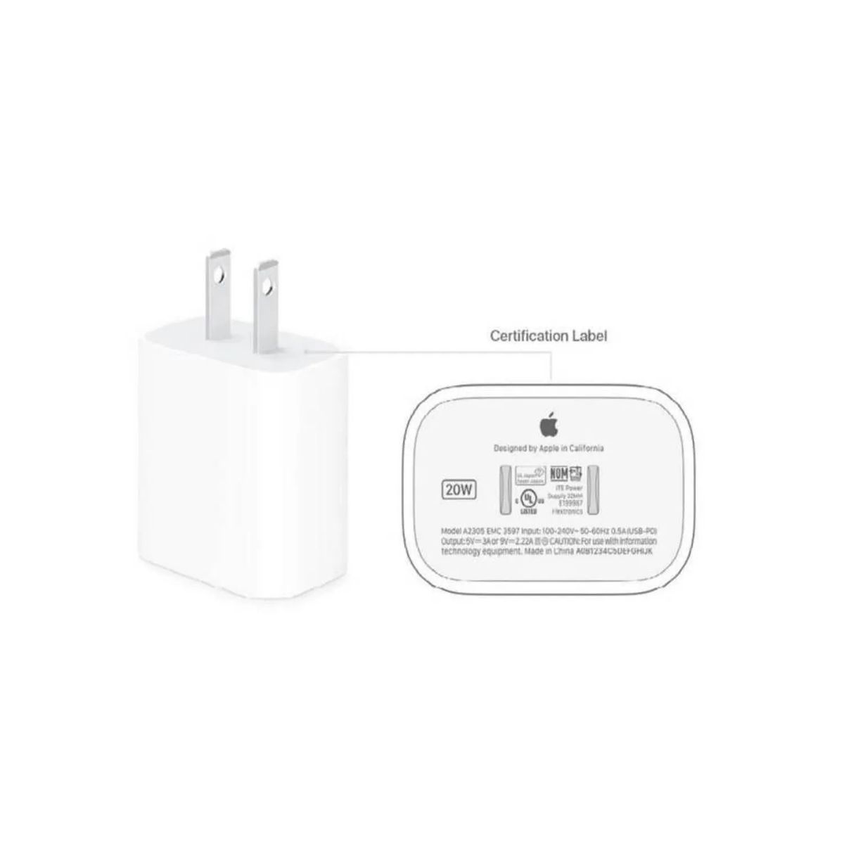 APPLE - Cargador Apple Original USB-C 20W carga rápida Blanco