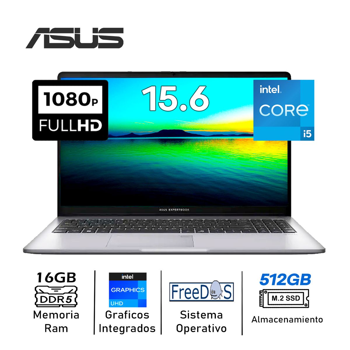 ASUS - Laptop ASUS ExpertBook P1503CVA i5 13ª Gen 16GB DDR5 SSD 512GB M2 Pantalla 156 FHD FreeDOS
