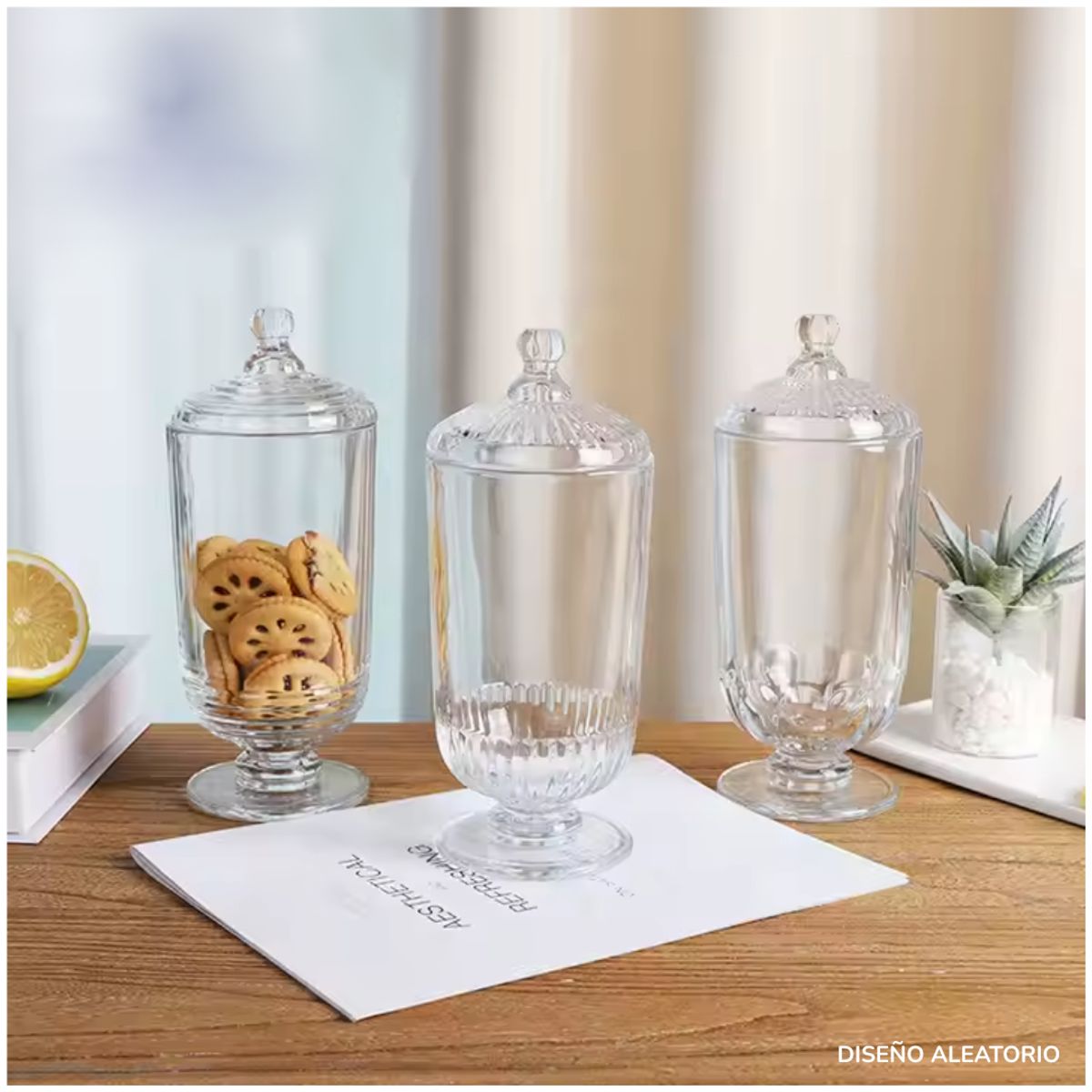 INSPIRA MARKET - Bombonera de Vidrio Dulcera Recipiente Multiusos Diseño Aleatorio