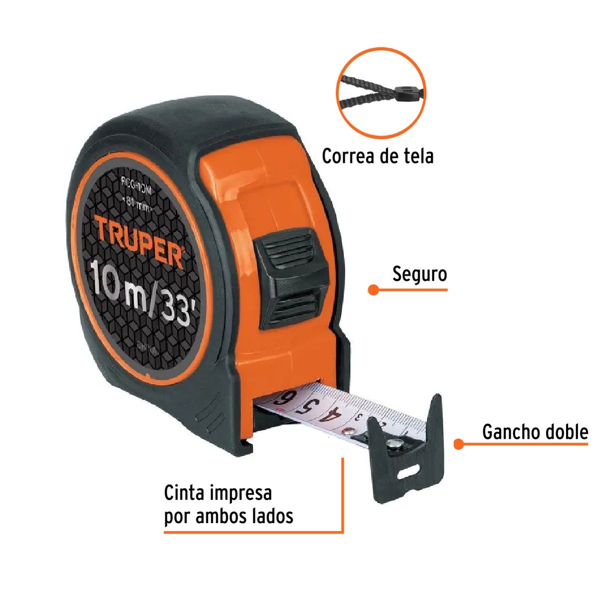 TRUPER - Wincha 10 metros Compacta Contra Impactos TRUPER 102332