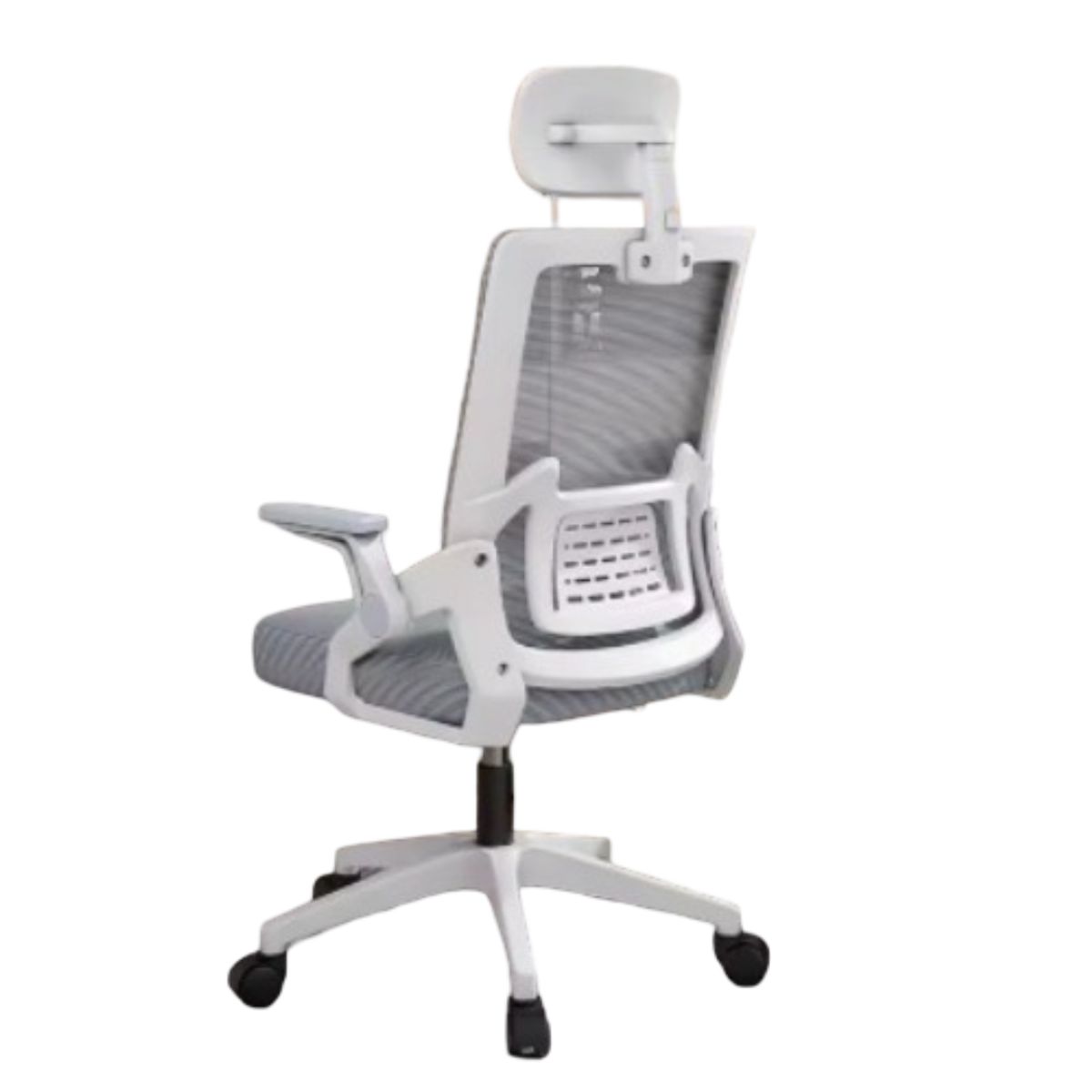 GENERICO - Silla Ergonómica de Oficina con Cabecera y Respaldo Regulables Blanco Tela Gris