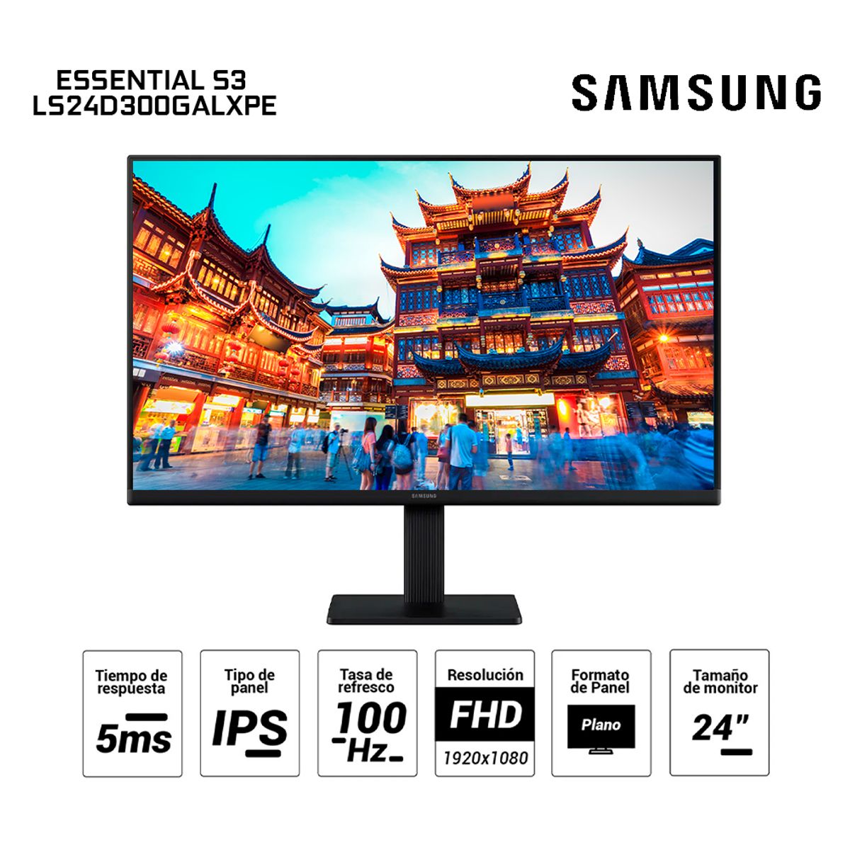 SAMSUNG - Monitor Plano Samsung 24 FHD IPS 100HZ//HDMI/VGAD-SUB USB-C/LS24D300